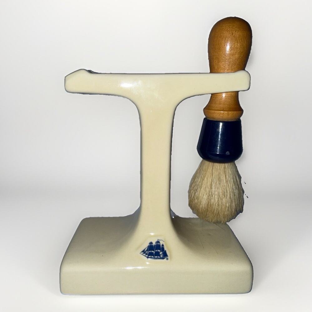 Vintage Old Spice Shulton Ceramic Stand With Bristle Brush 2 Piece 1985